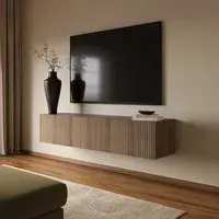 Floating TV Stand with Storage - Walnut, MDF