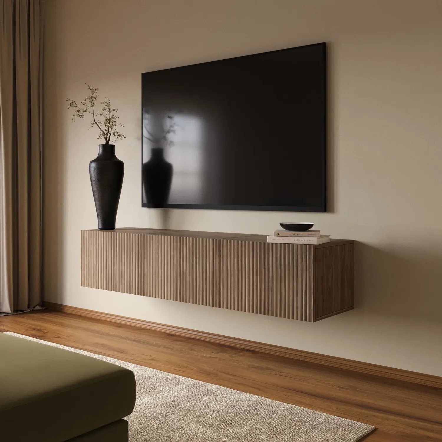 Floating TV Stand with Storage - Walnut, MDF image