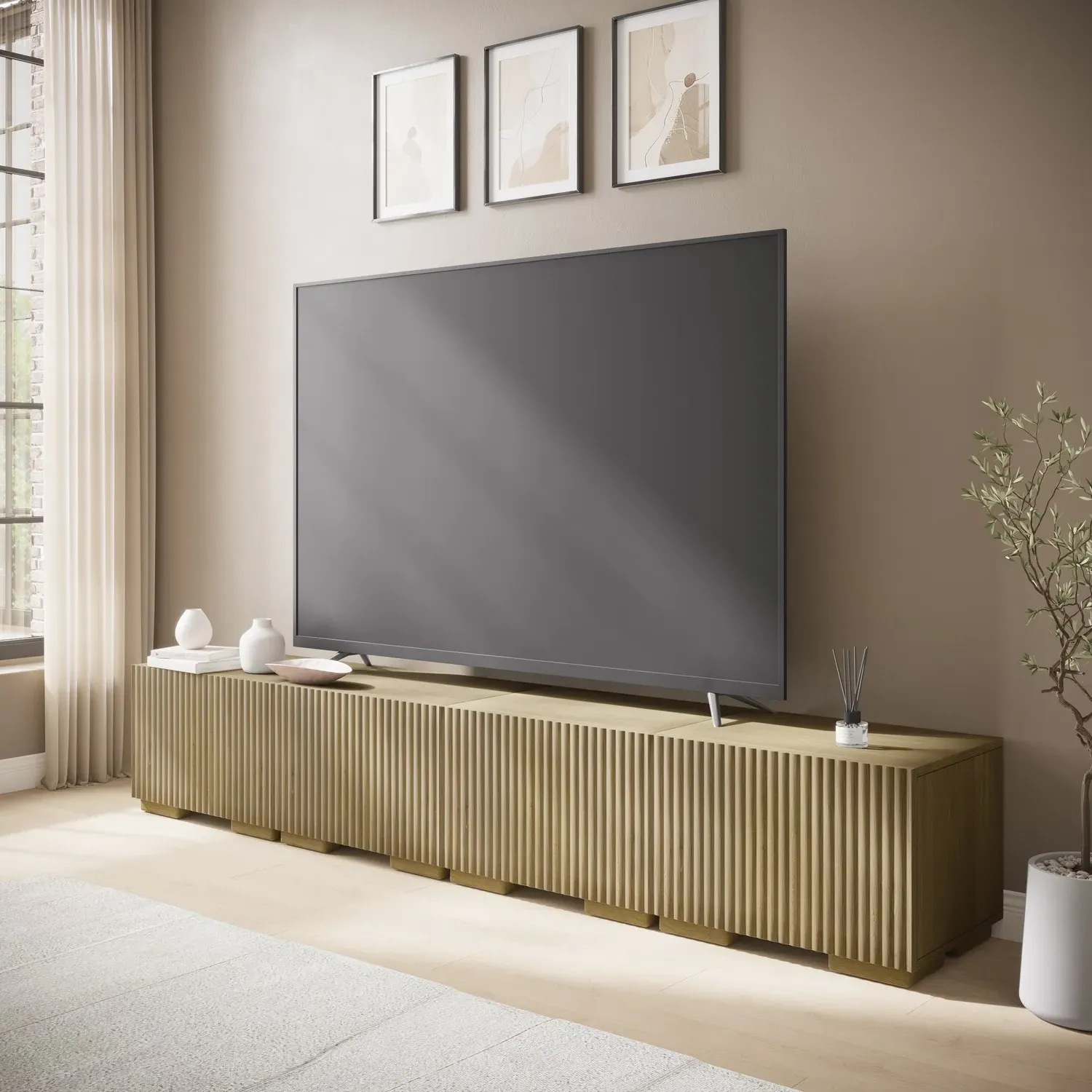 Large TV Stand with Storage - Oak, MDF