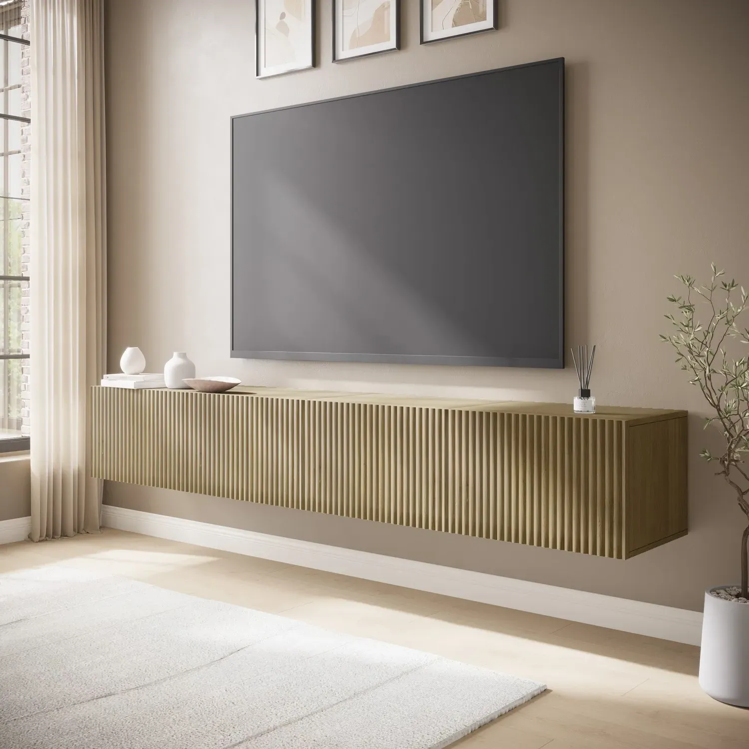 Large TV Stand with Storage - Oak, MDF image