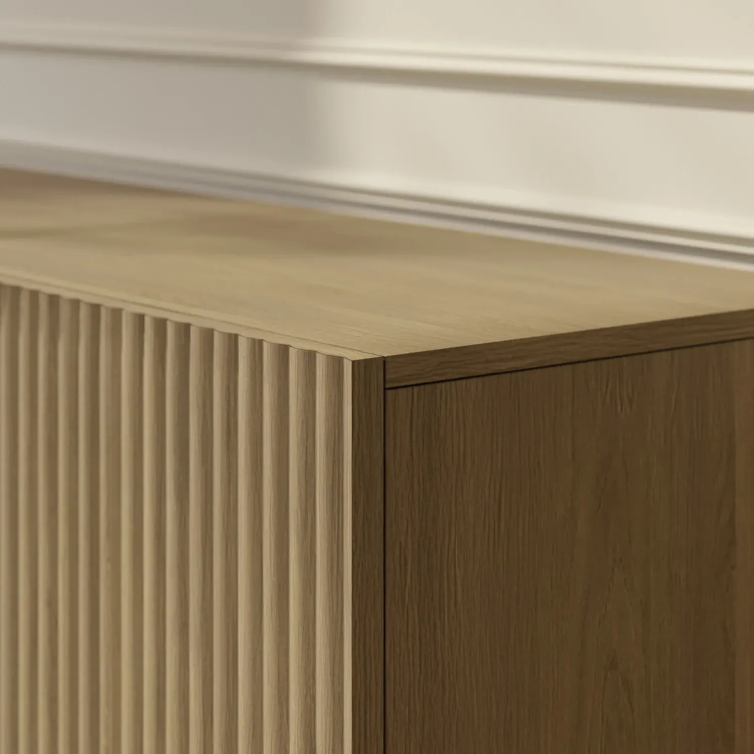 Ribbed TV Stand with Storage - Brown, Oak