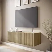 Ribbed TV Stand with Storage - Brown, Oak