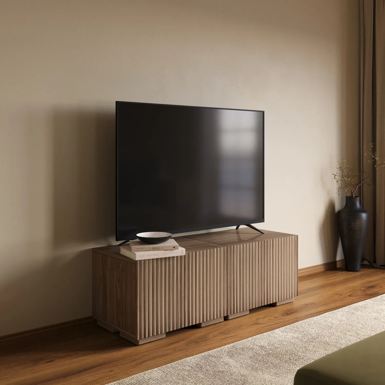 Ribbed TV Stand with Storage - Brown, Walnut