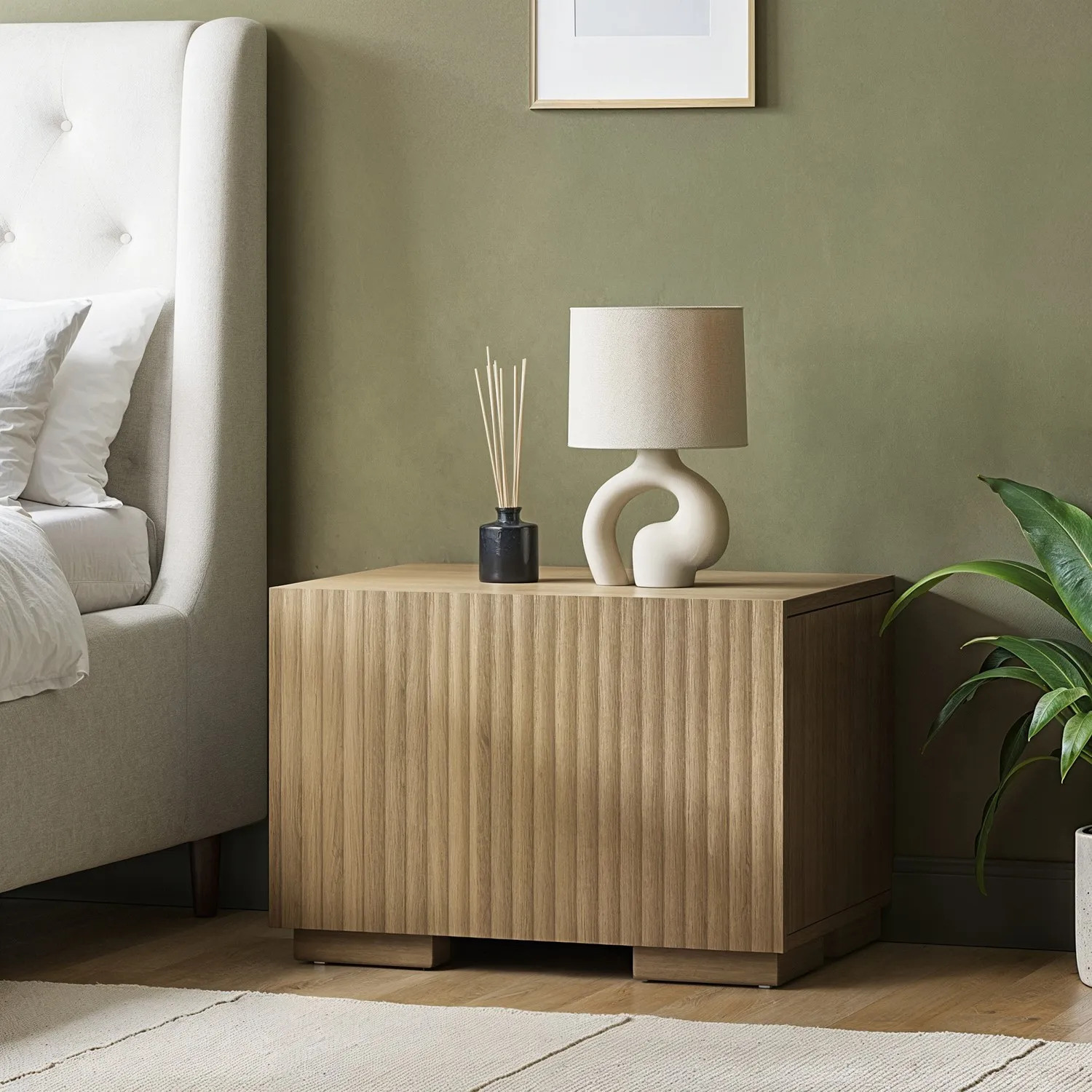 Wide Floating Bedside Table with Storage - Oak