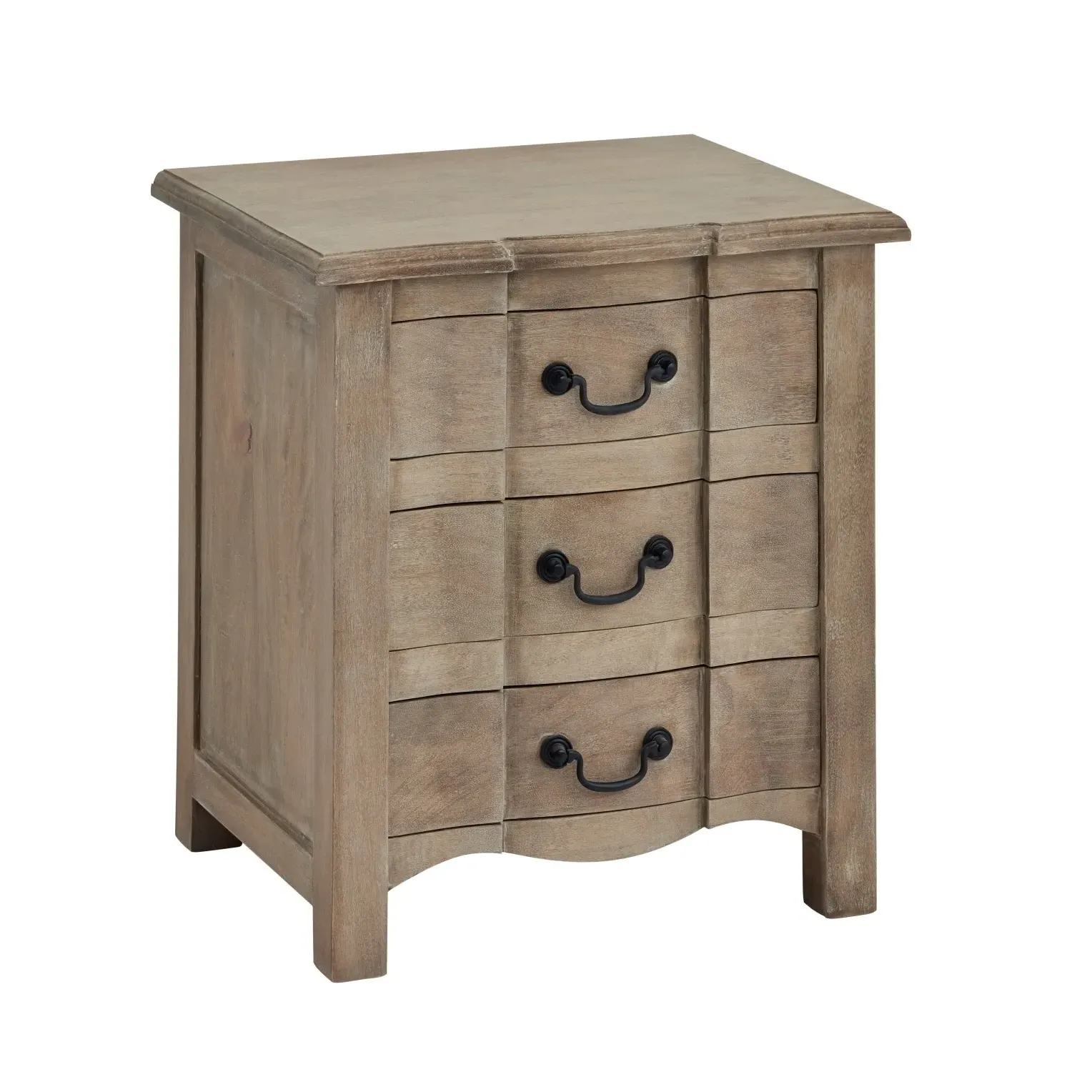 3-Drawer Bedside Table - Natural, Solid Wood