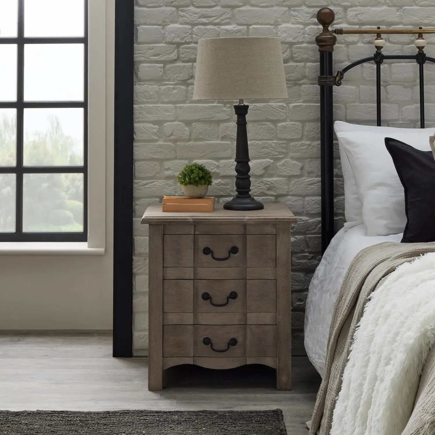 3-Drawer Bedside Table - Natural, Solid Wood image