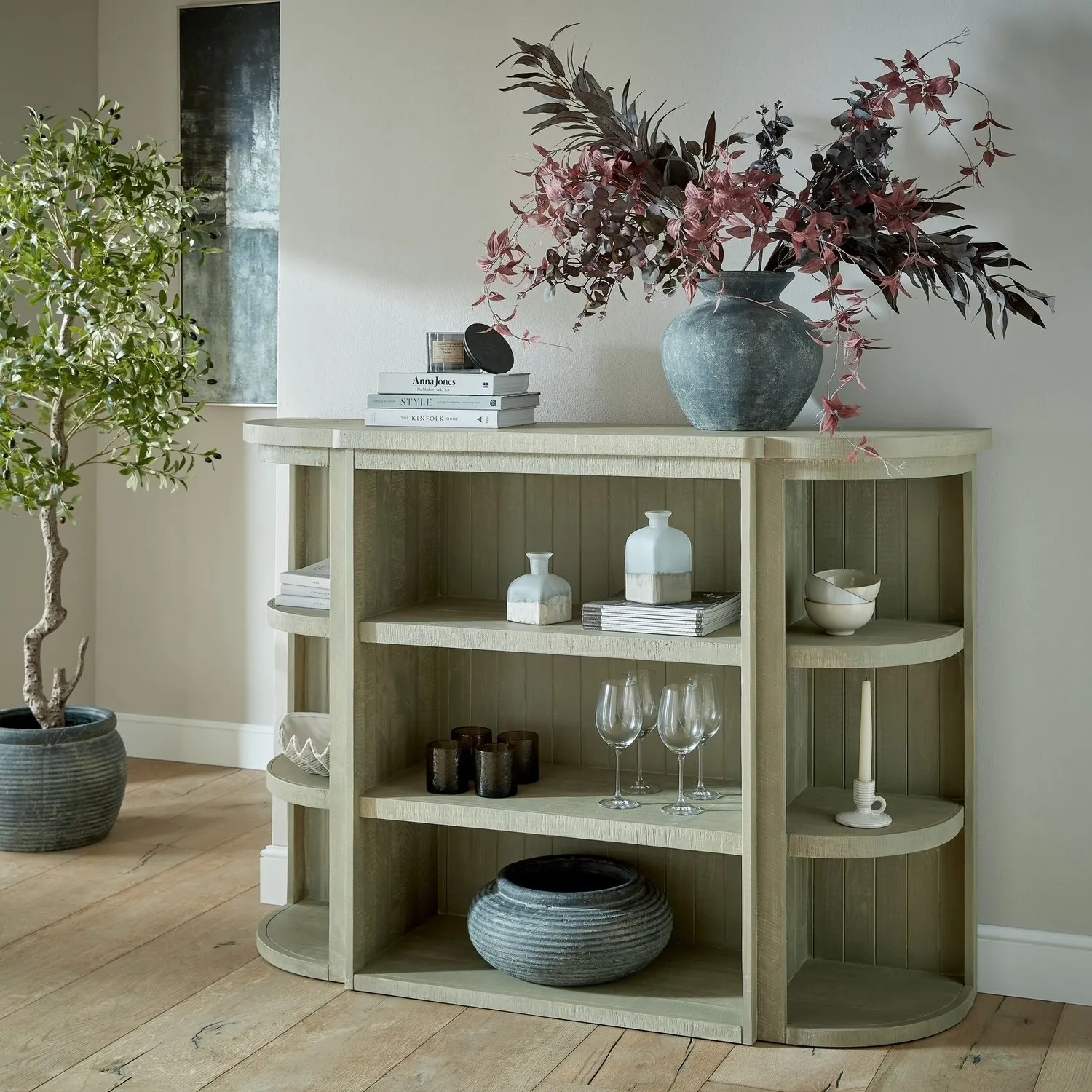 3-Shelf Bookcase with Curved Design - Grey, Wood image