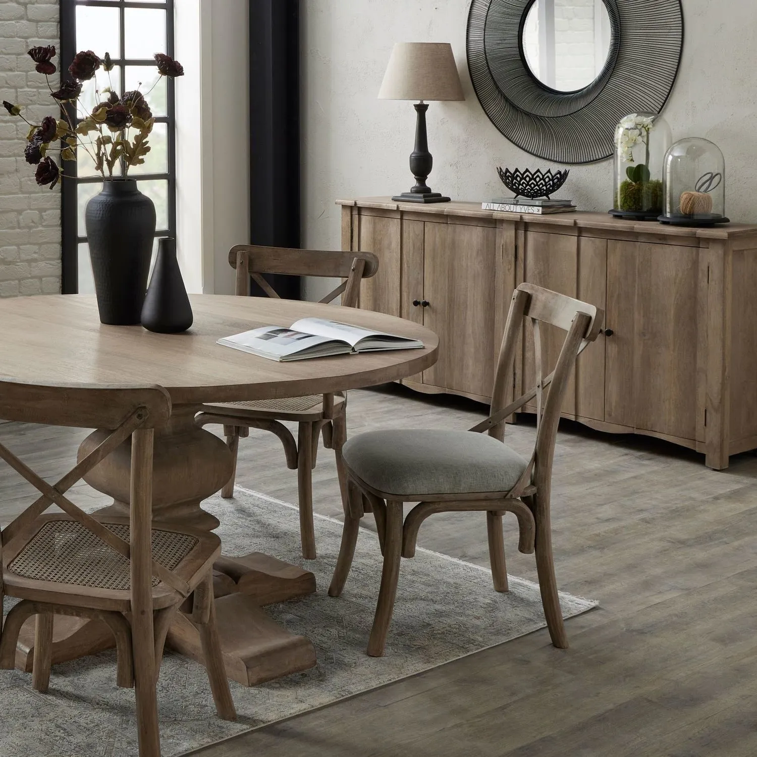 4-Door Sideboard with Storage - Grey, Mango Wood