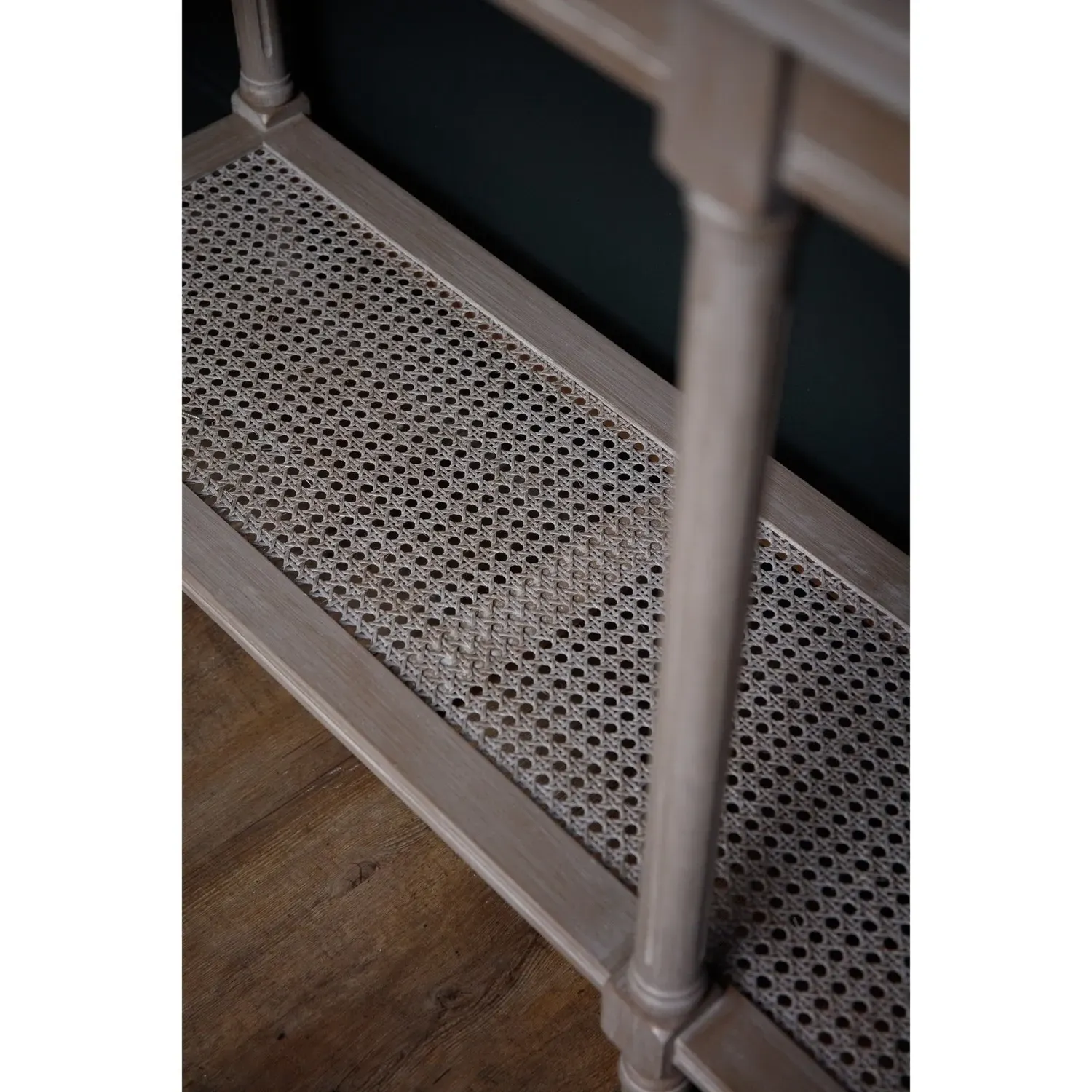 Large Console Table with Rattan Shelf - Taupe, Wood