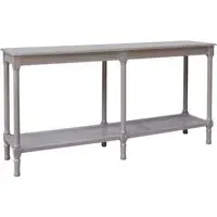 Large Console Table with Rattan Shelf - Taupe, Wood
