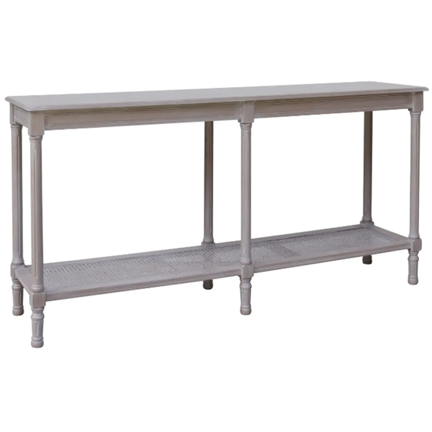 Large Console Table with Rattan Shelf - Taupe, Wood image