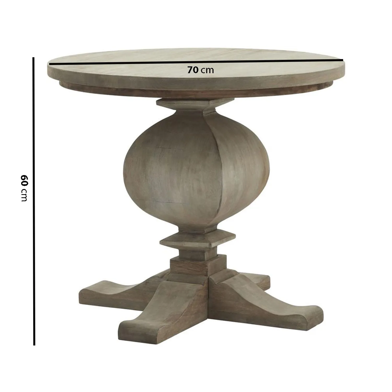 Pedestal Side Table with Drawer - Grey, Mango Wood