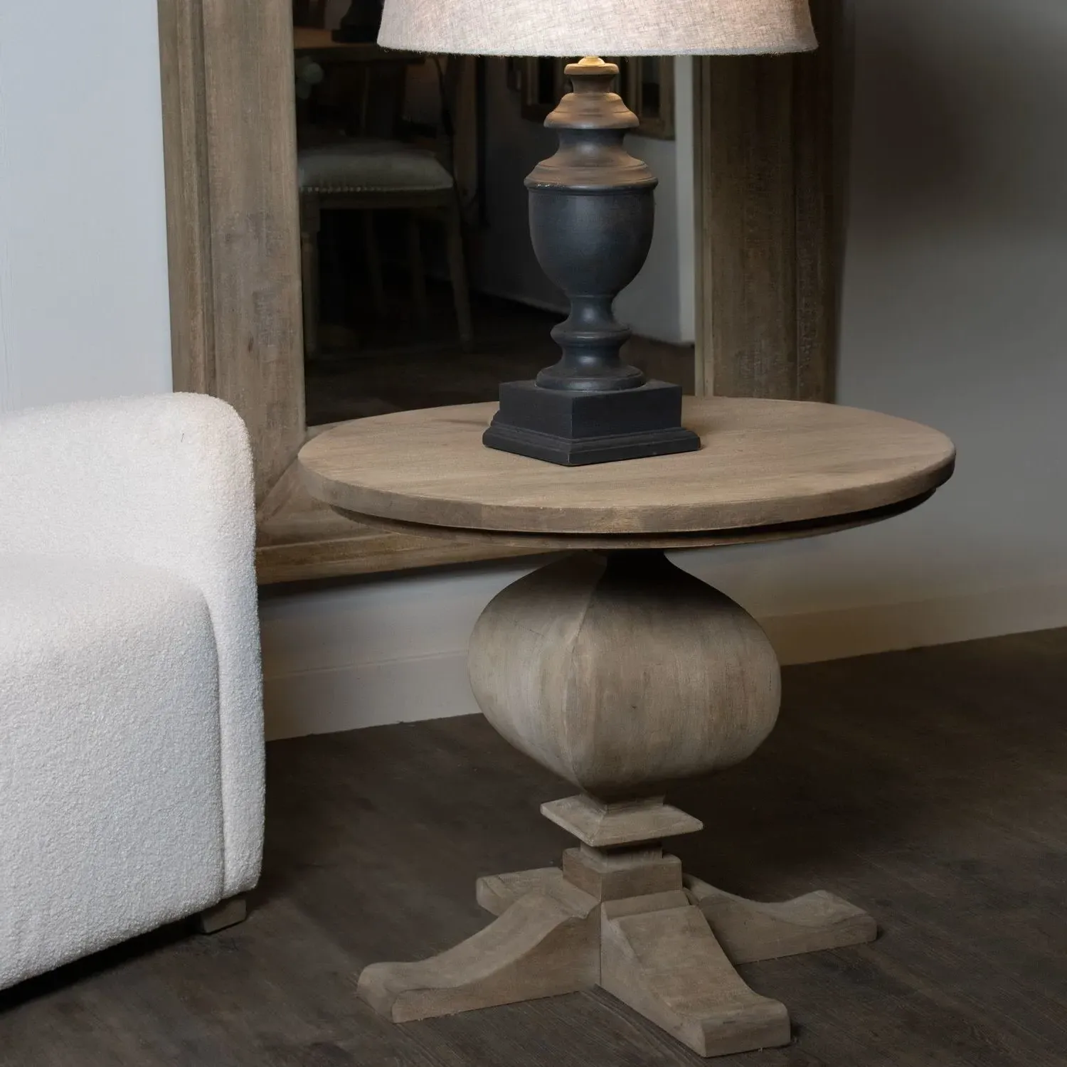 Pedestal Side Table with Drawer - Grey, Mango Wood image