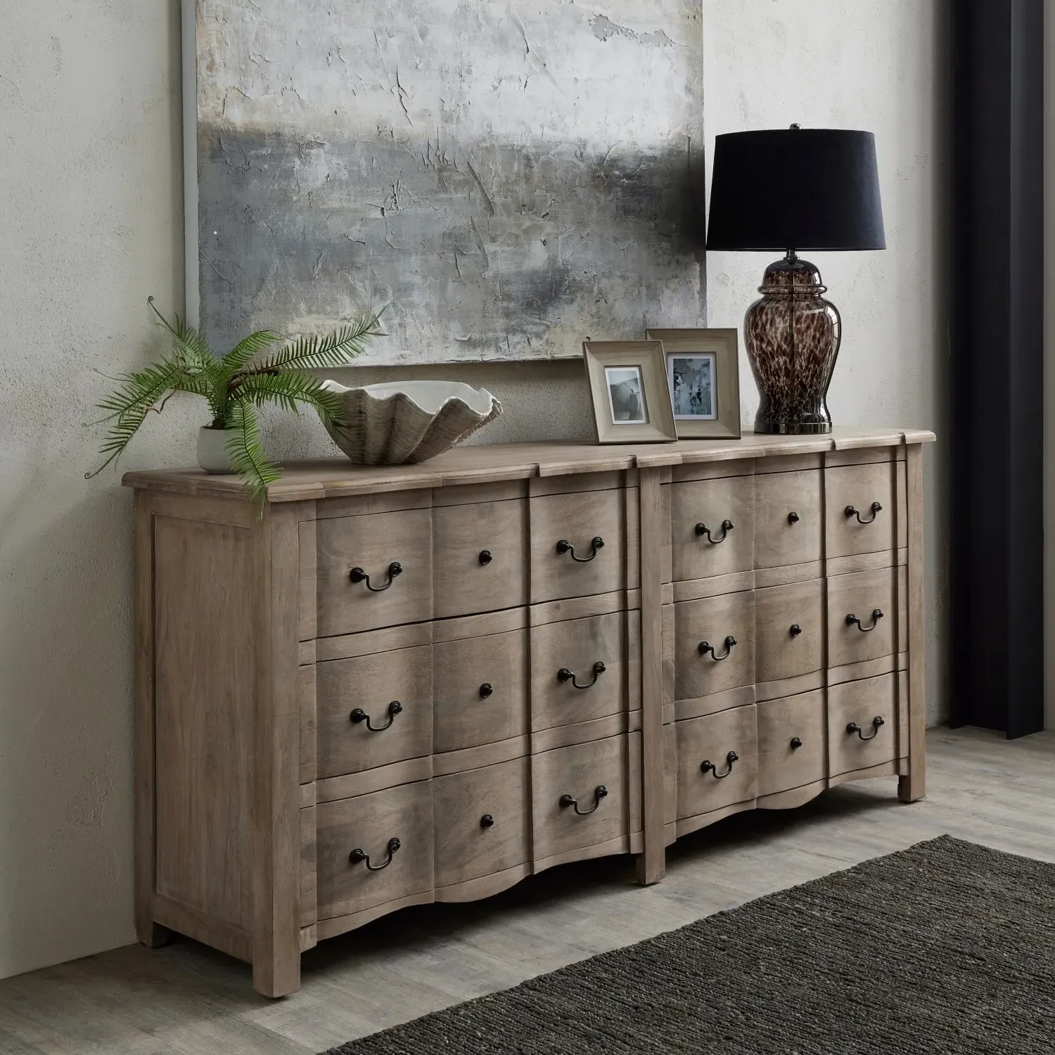 Wide 6-Drawer Chest - Grey, Solid Wood