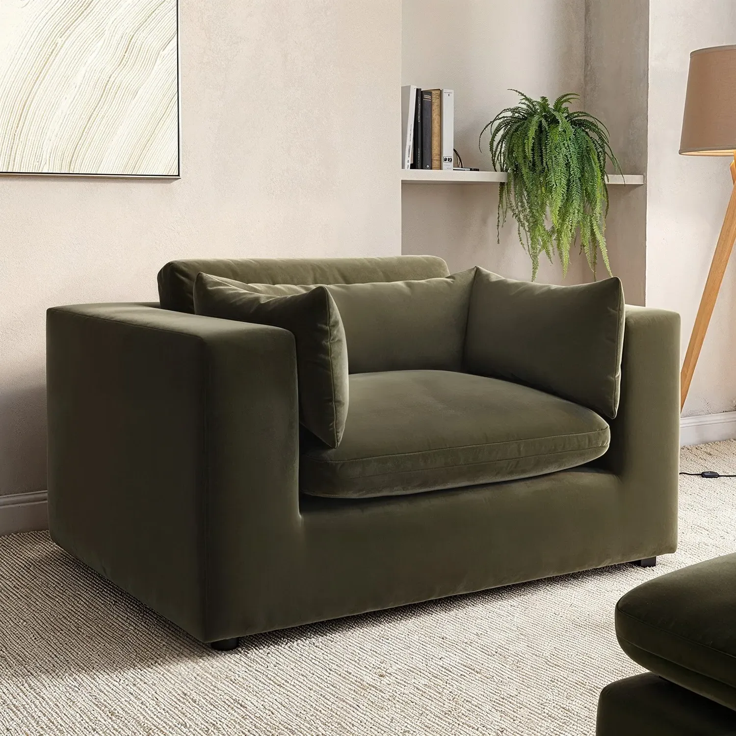 2-Seater Cuddle Chair - Green, Velvet