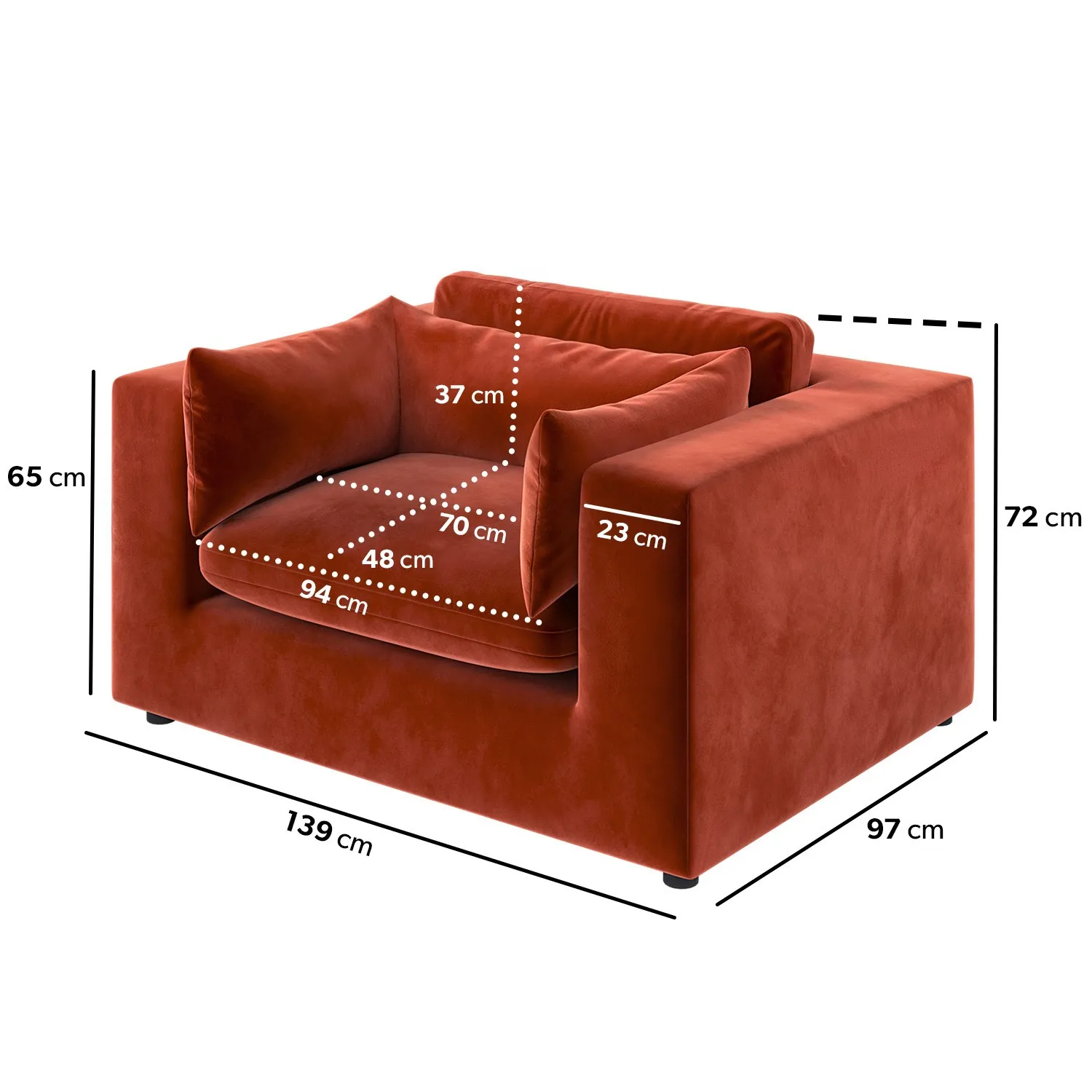 2-Seater Cuddle Chair - Orange, Velvet