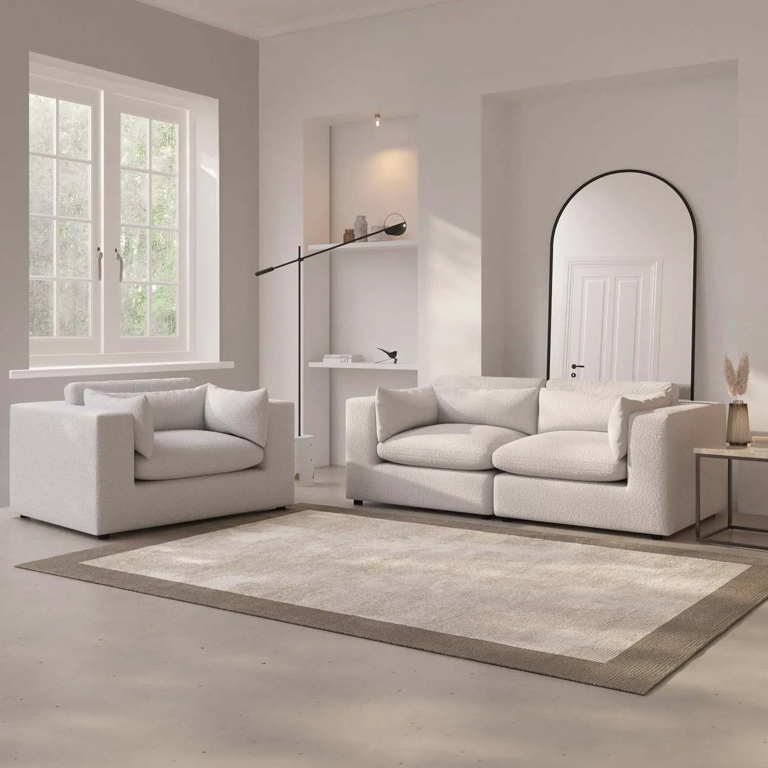 3-Seater Sofa Set with Cuddle Chair - Beige, Boucle image
