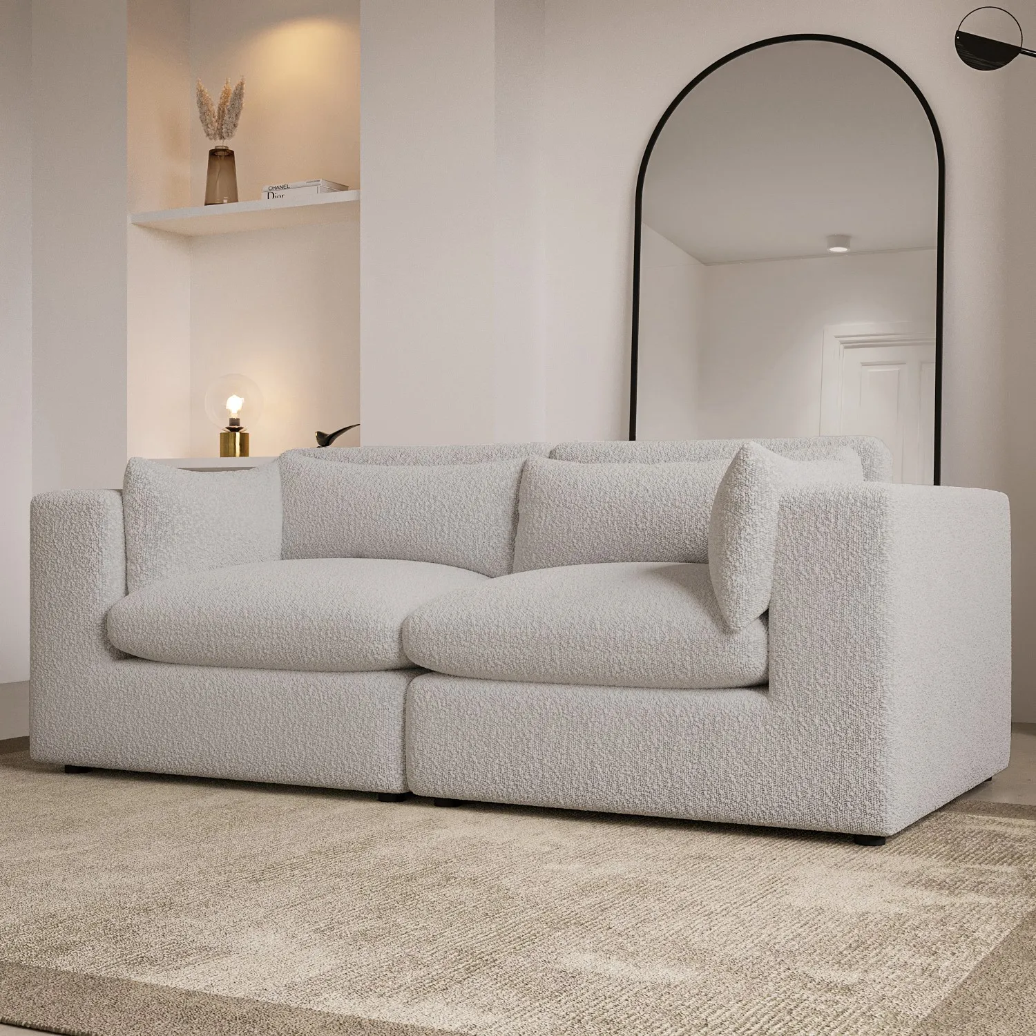 3-Seater Sofa with Removable Covers - Beige, Boucle