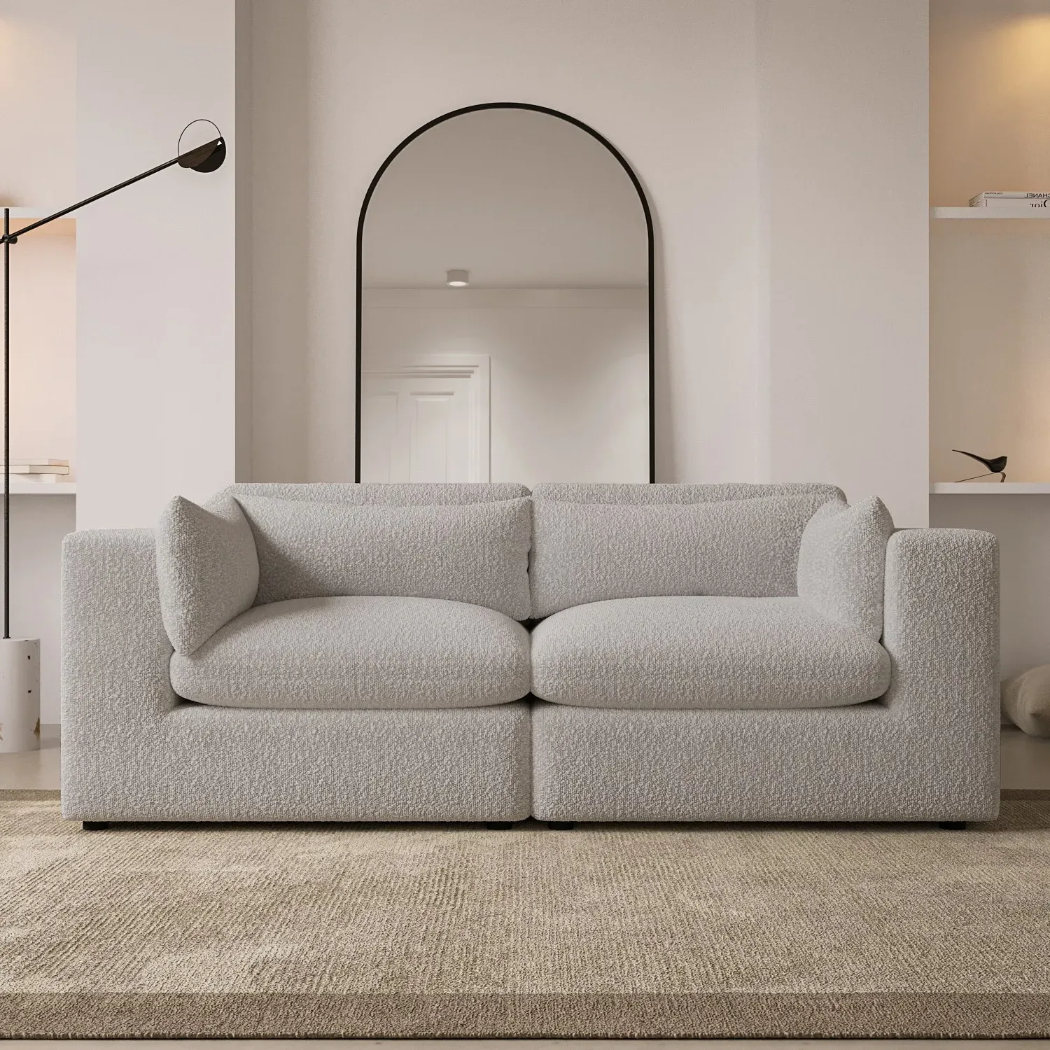 3-Seater Sofa with Removable Covers - Beige, Boucle image