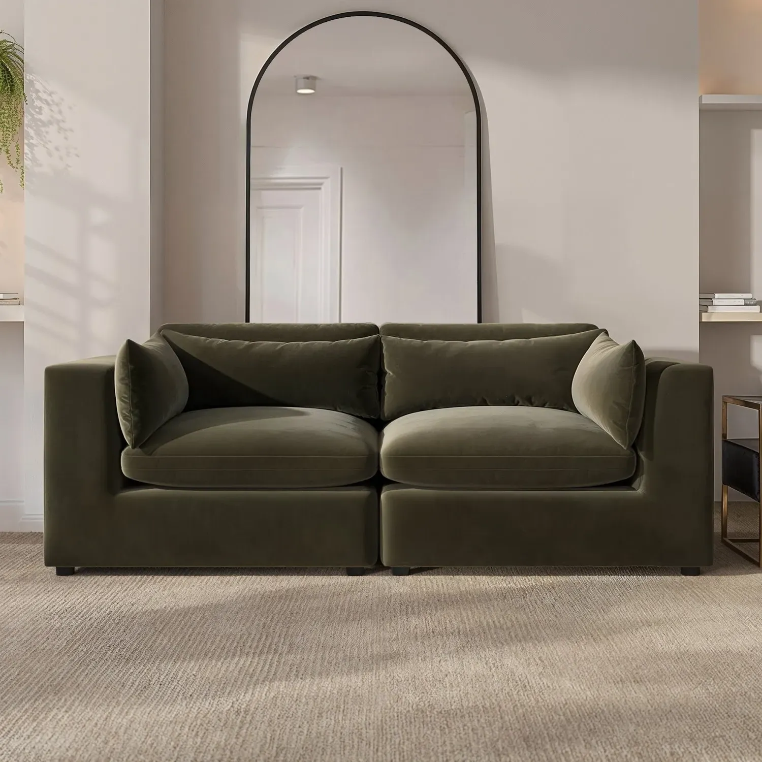 3-Seater Sofa with Removable Cushions - Green, Velvet