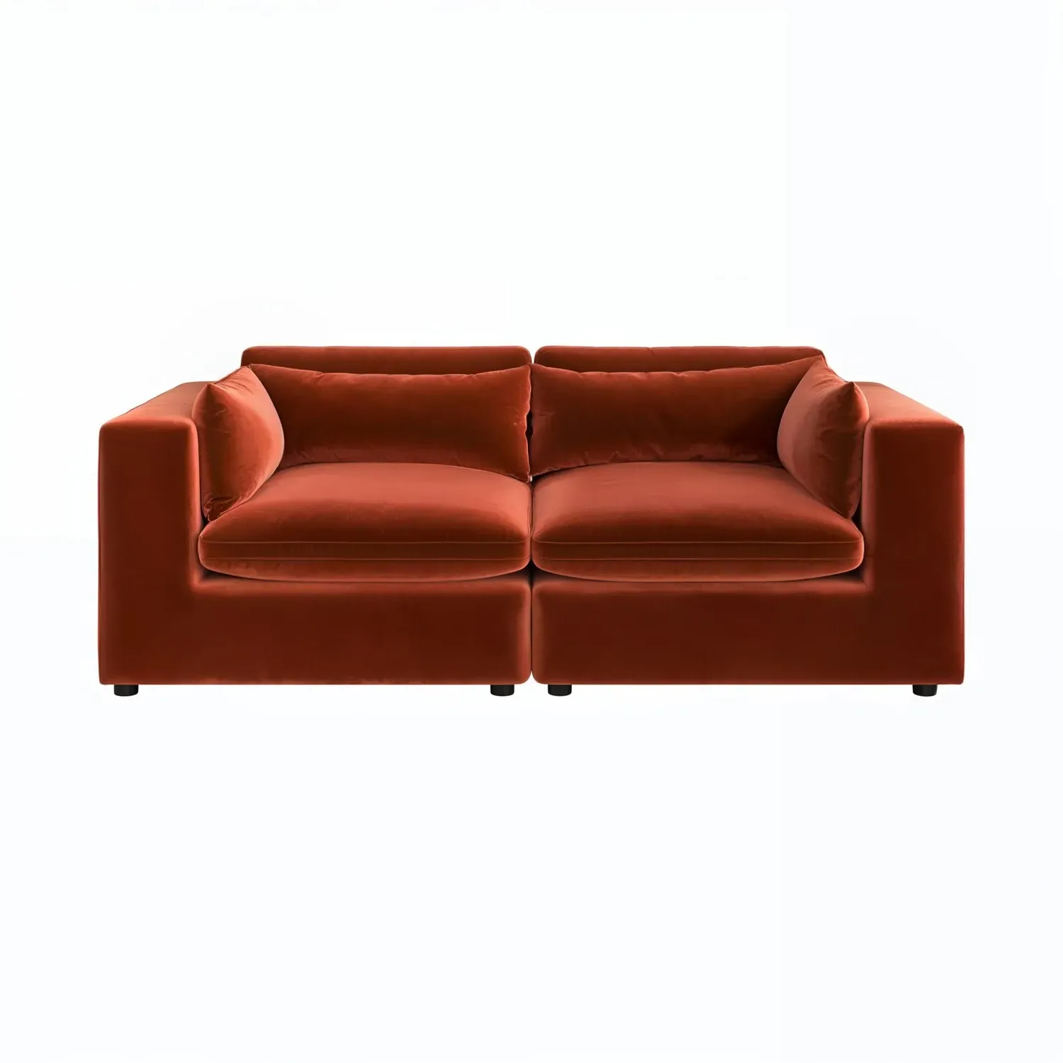 3-Seater Sofa with Removable Cushions - Orange, Velvet