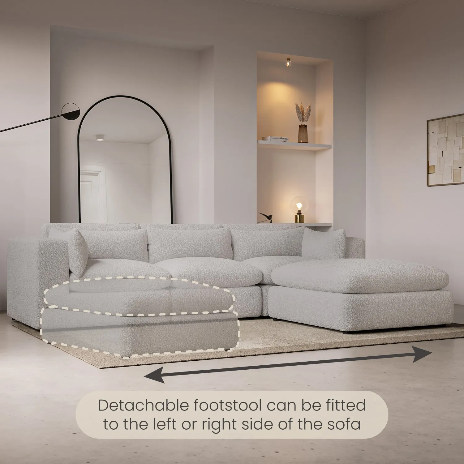 4-Seater Chaise Corner Sofa Reversible - Beige, Boucle