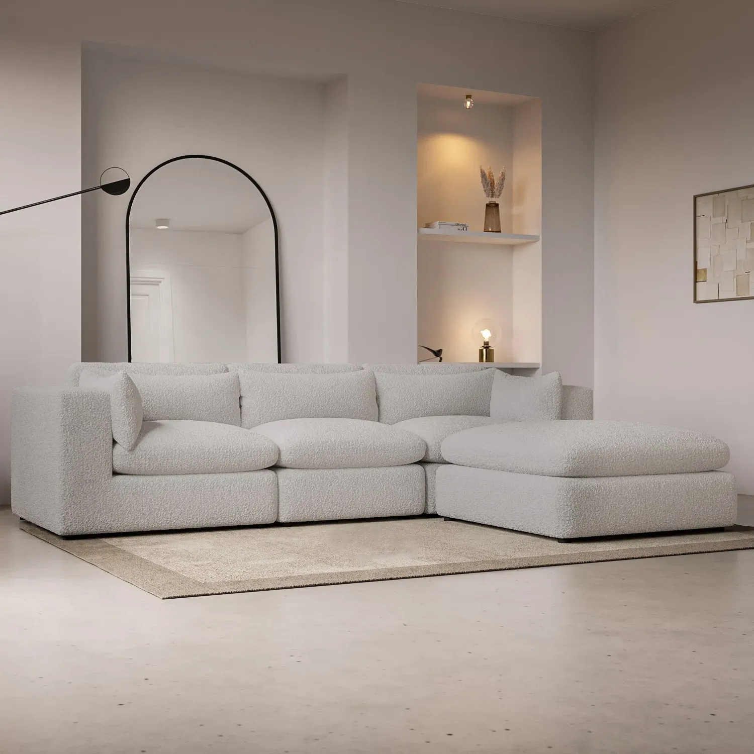4-Seater Chaise Corner Sofa Reversible - Beige, Boucle