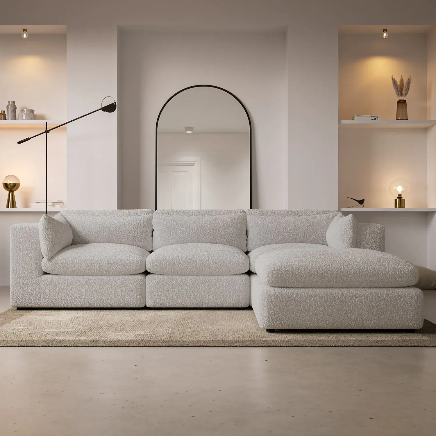 4-Seater Chaise Corner Sofa Reversible - Beige, Boucle image