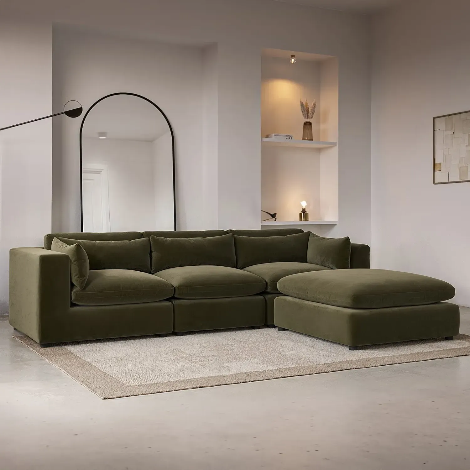4-Seater Corner Sofa with Chaise - Green, Velvet