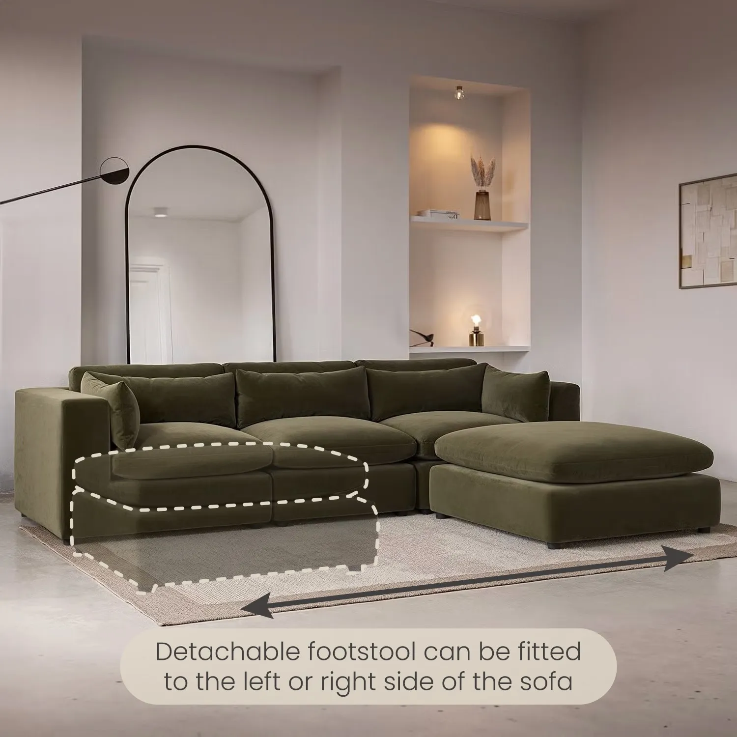 4-Seater Corner Sofa with Chaise - Green, Velvet