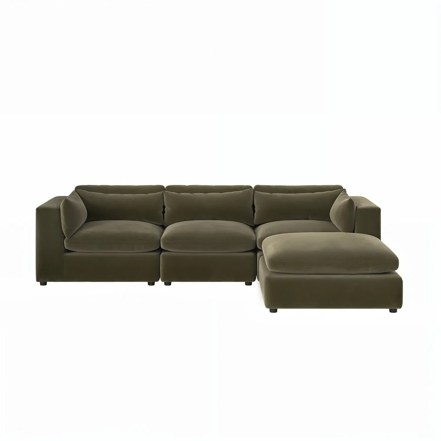 4-Seater Corner Sofa with Chaise - Green, Velvet