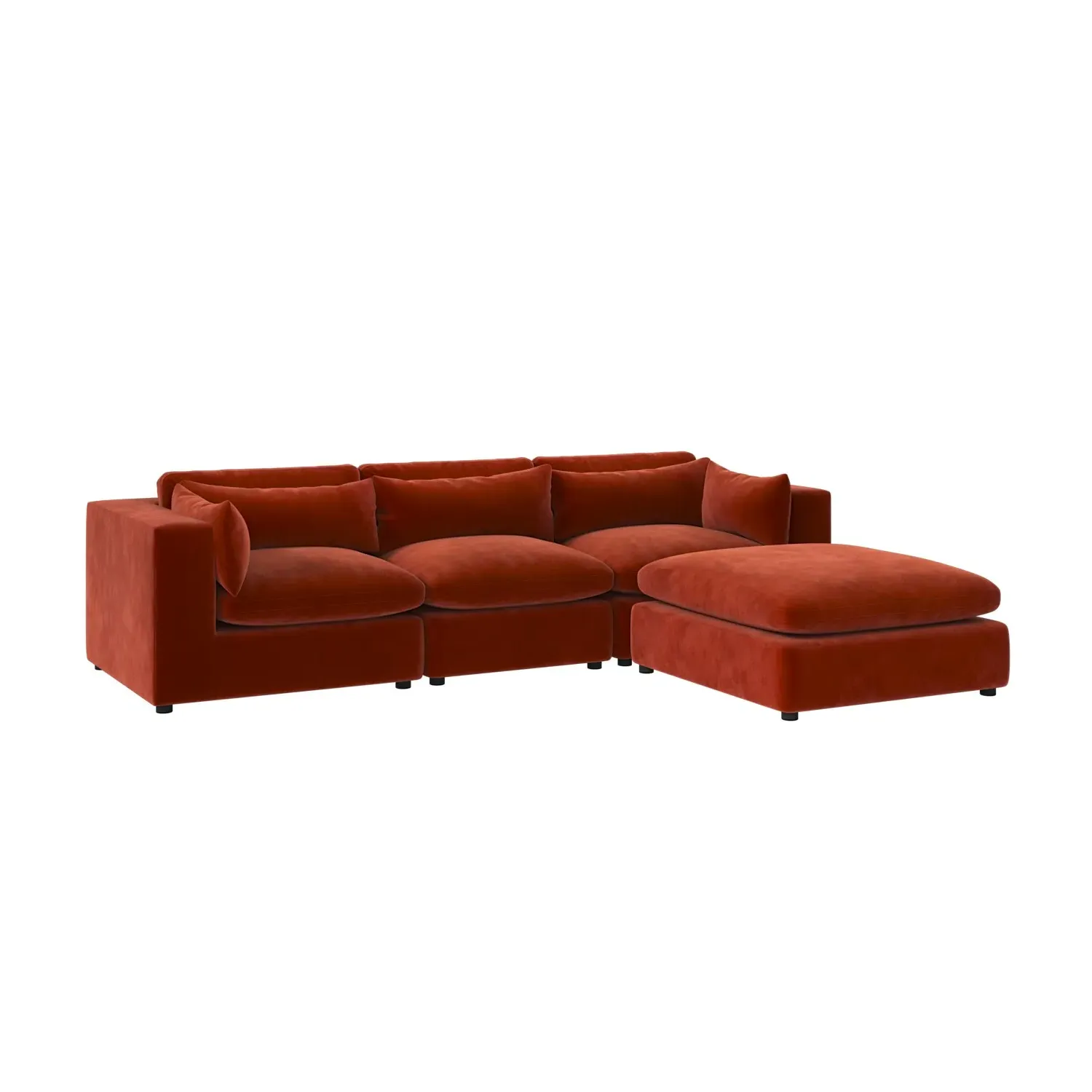 4-Seater Corner Sofa with Chaise - Orange, Velvet