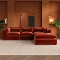 4-Seater Corner Sofa with Chaise - Orange, Velvet