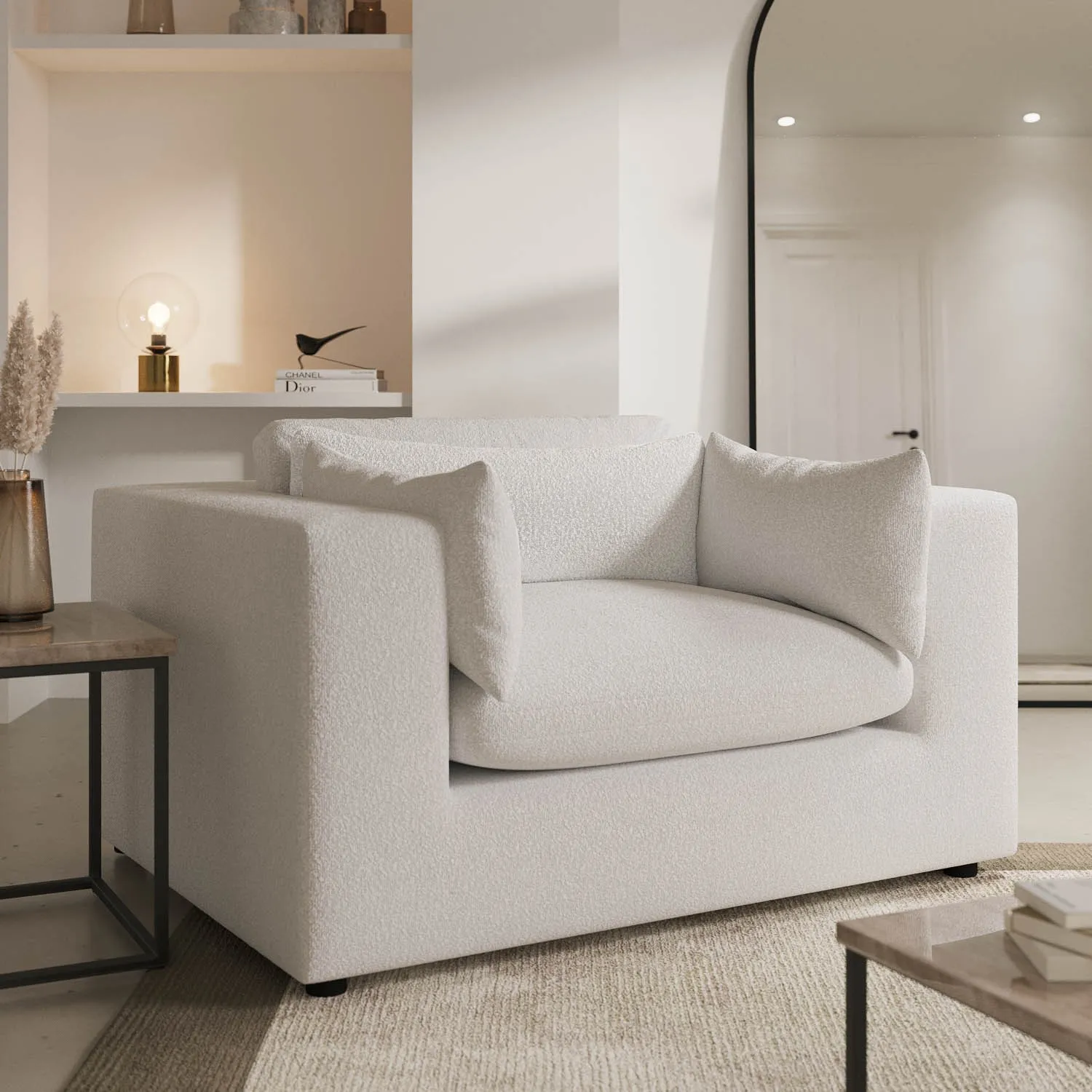 4-Seater Sofa Set with Cuddle Chair - Beige, Boucle