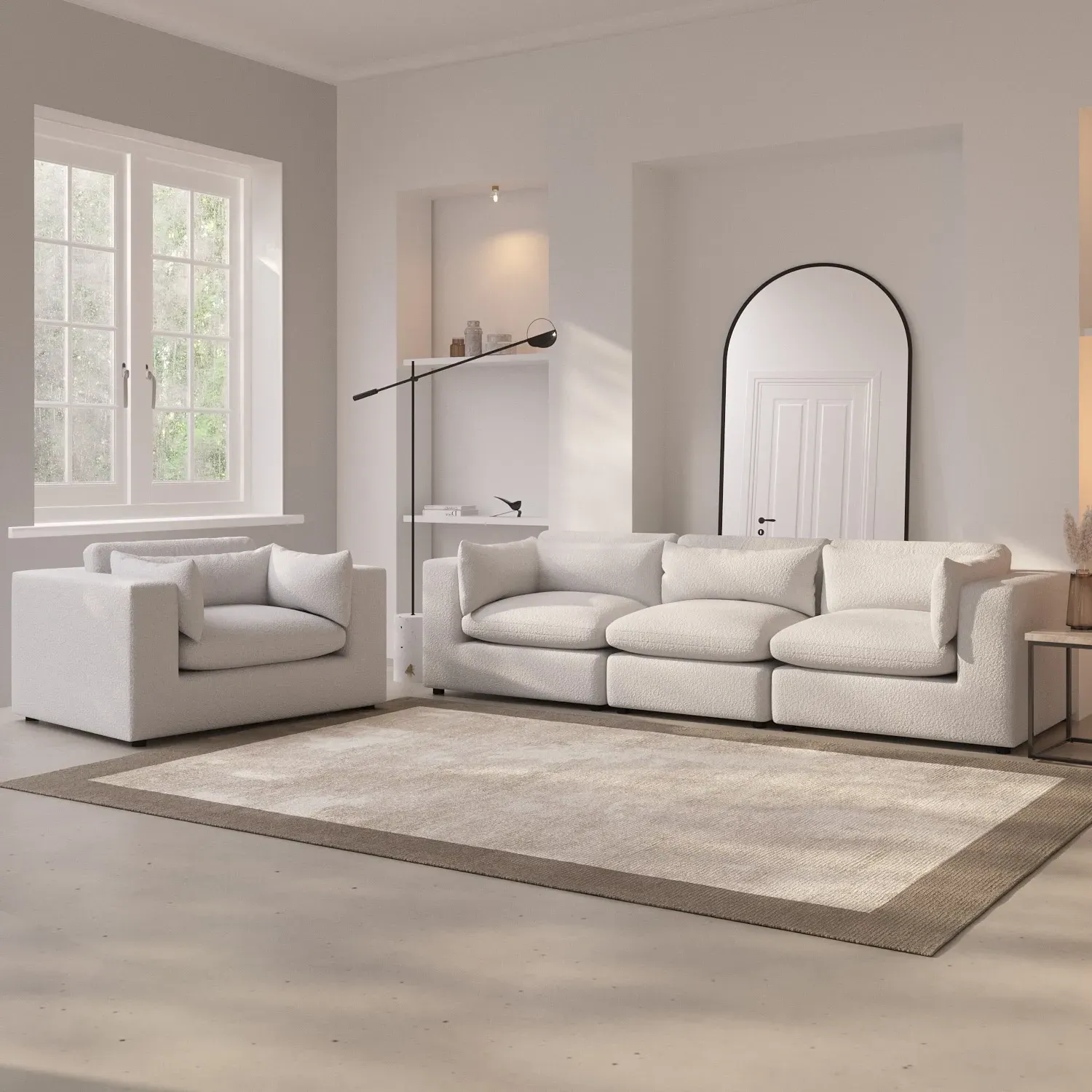 4-Seater Sofa Set with Cuddle Chair - Beige, Boucle