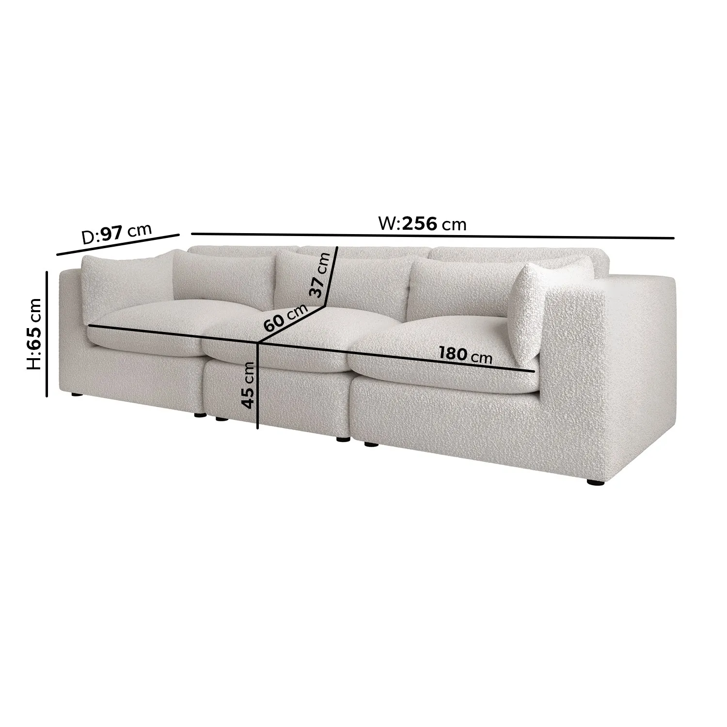 4-Seater Sofa with Removable Covers - Beige, Boucle