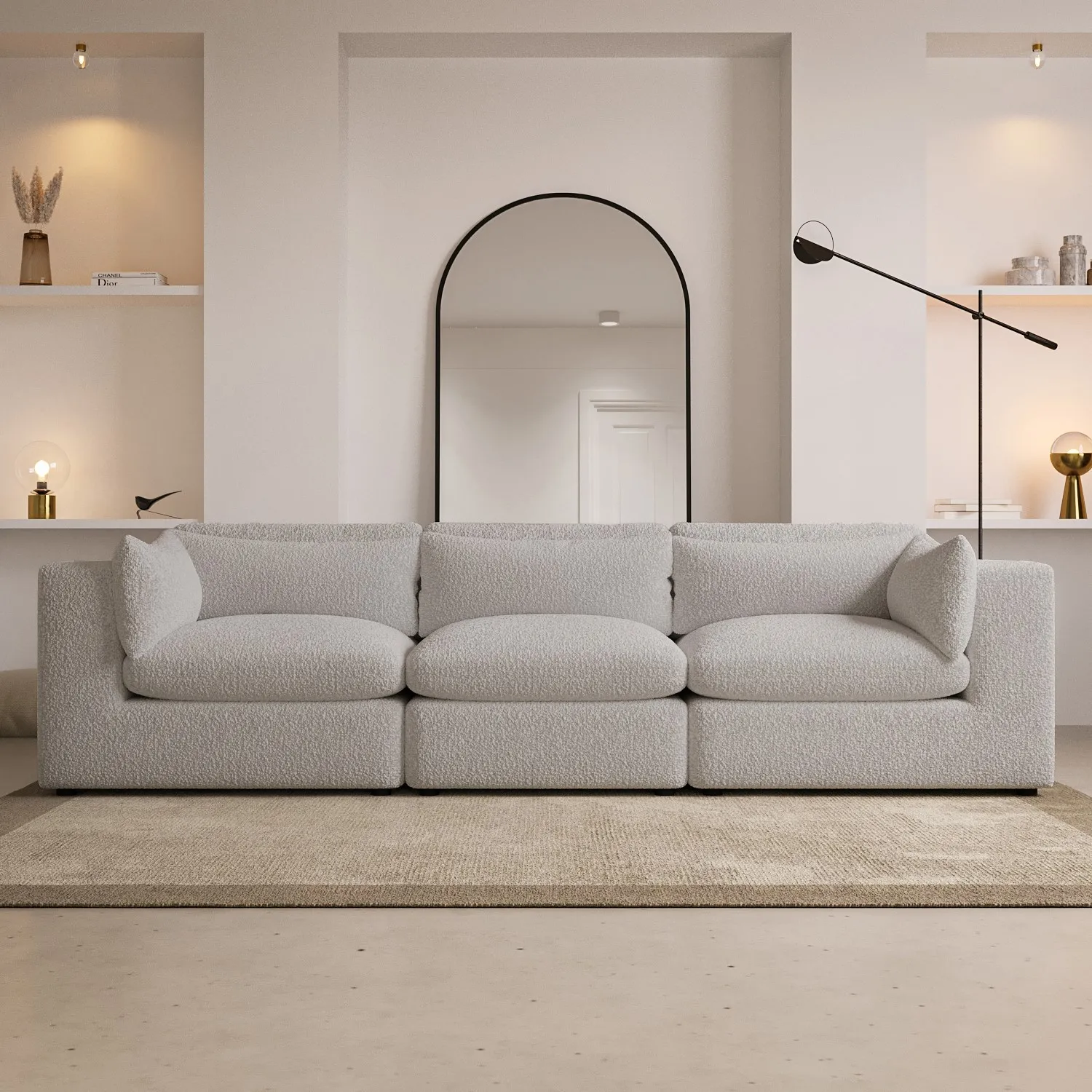 4-Seater Sofa with Removable Covers - Beige, Boucle image