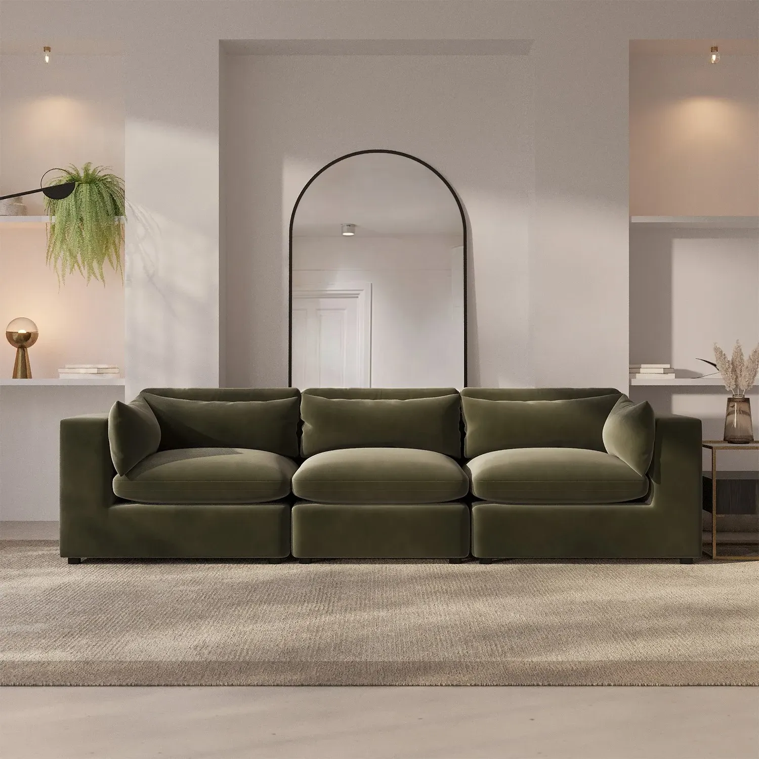 4-Seater Sofa with Removable Cushions - Green, Velvet image