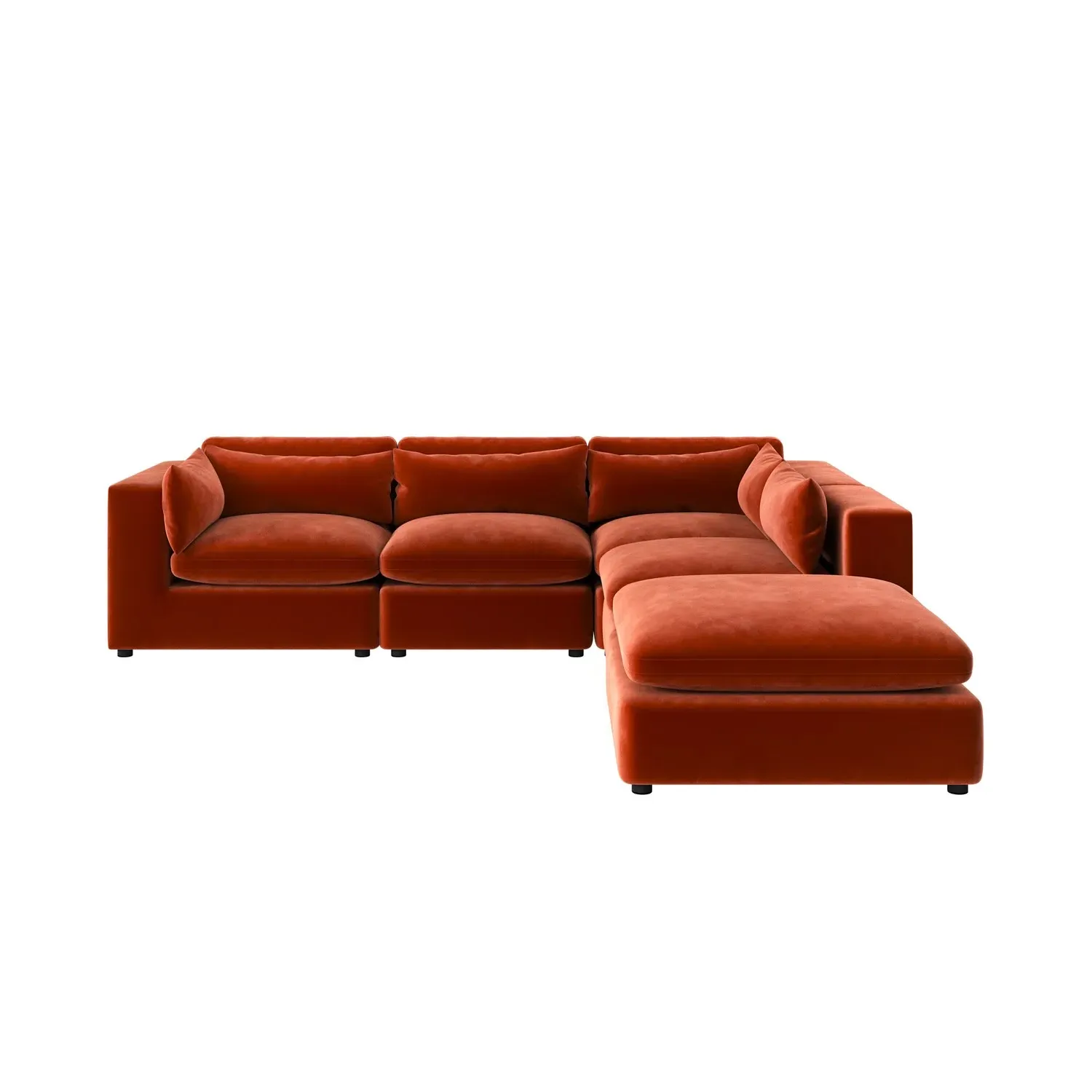 5-Seater Corner Sofa Modular - Orange, Velvet