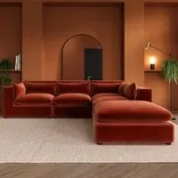 5-Seater Corner Sofa Modular - Orange, Velvet
