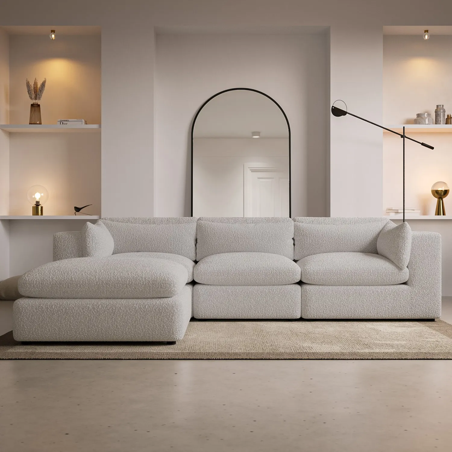 Chaise Corner Sofa Set with Cuddle Chair - Beige