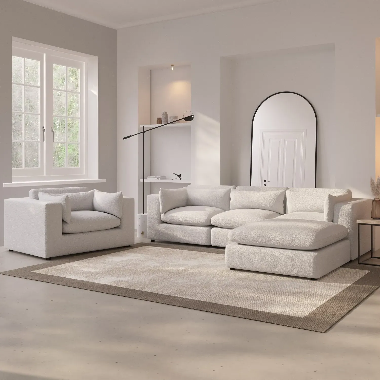 Chaise Corner Sofa Set with Cuddle Chair - Beige