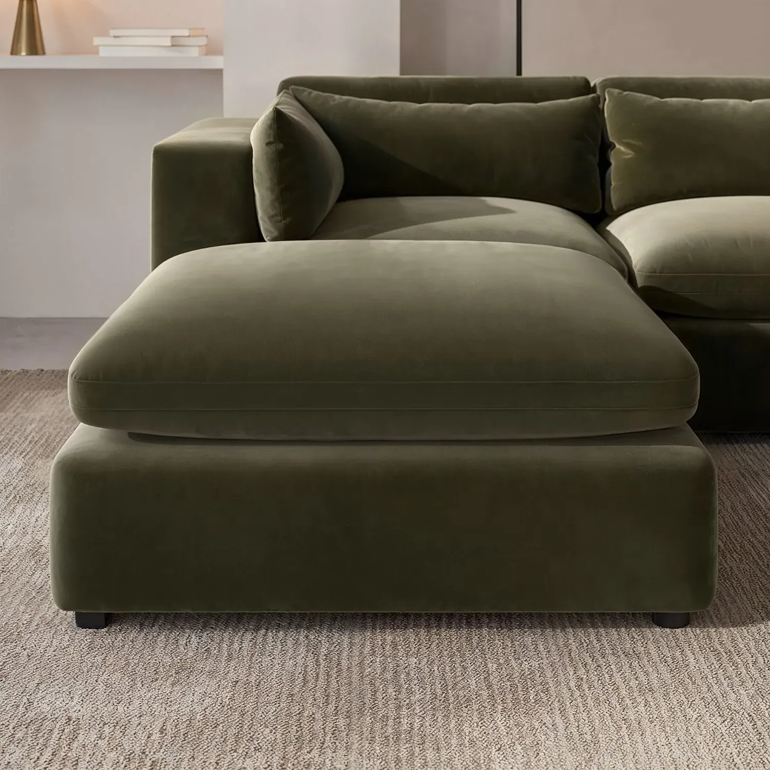 Large Footstool with Foam Fill - Green, Velvet