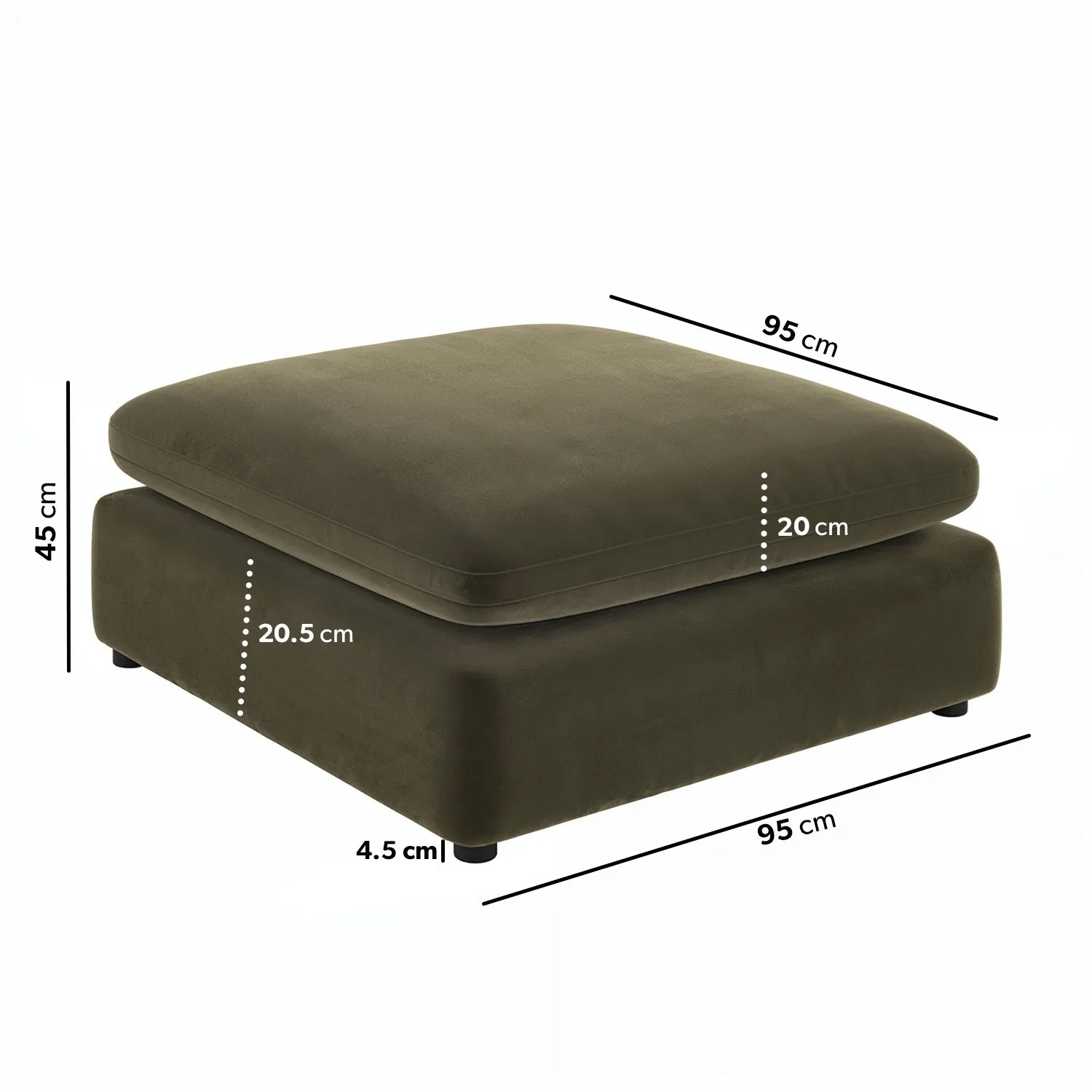 Large Footstool with Foam Fill - Green, Velvet