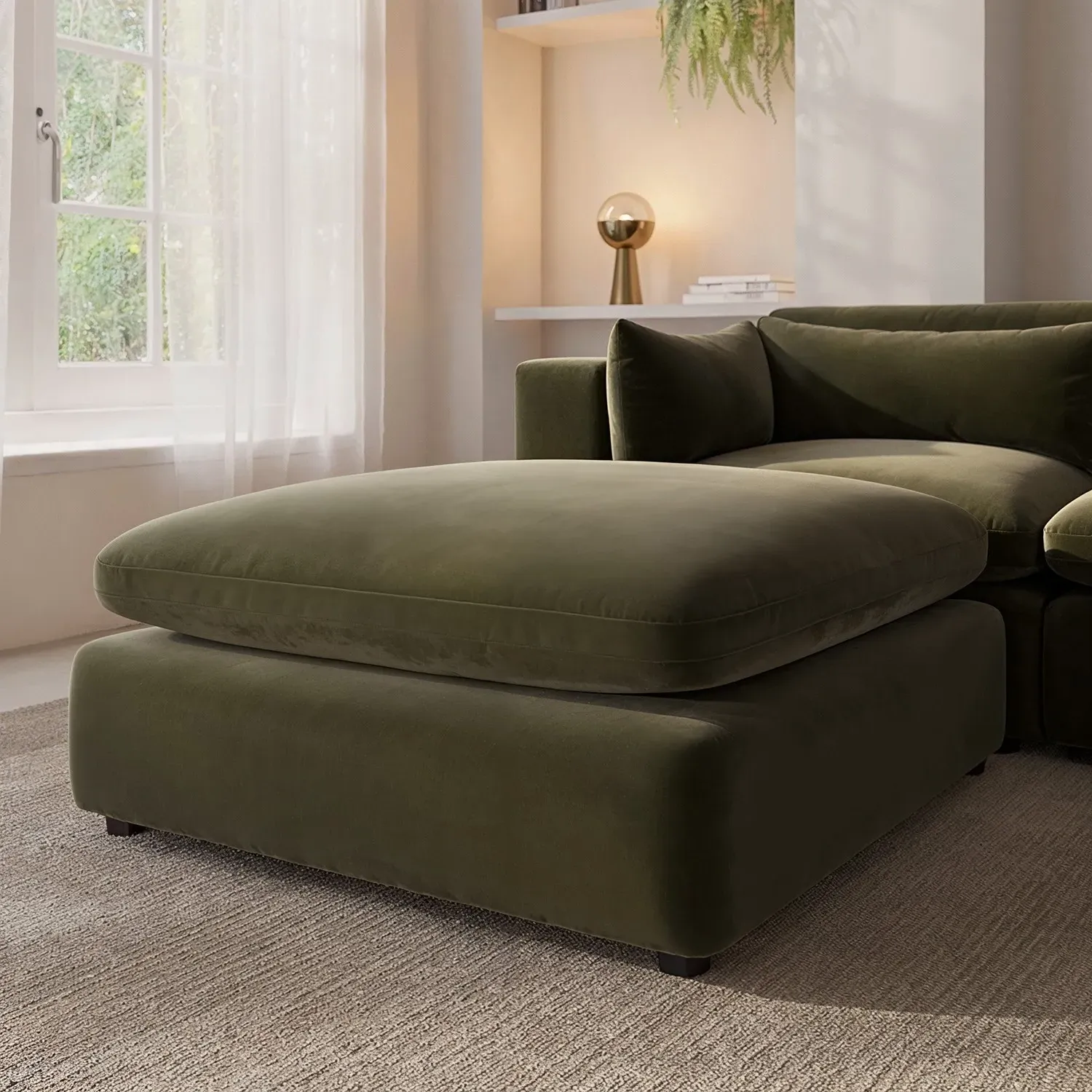 Large Footstool with Foam Fill - Green, Velvet image