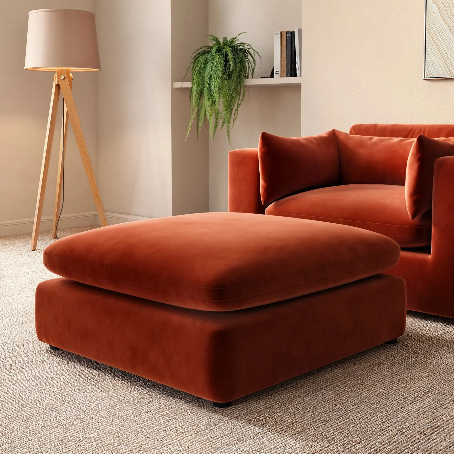 Large Footstool with Foam Fill - Orange, Velvet image