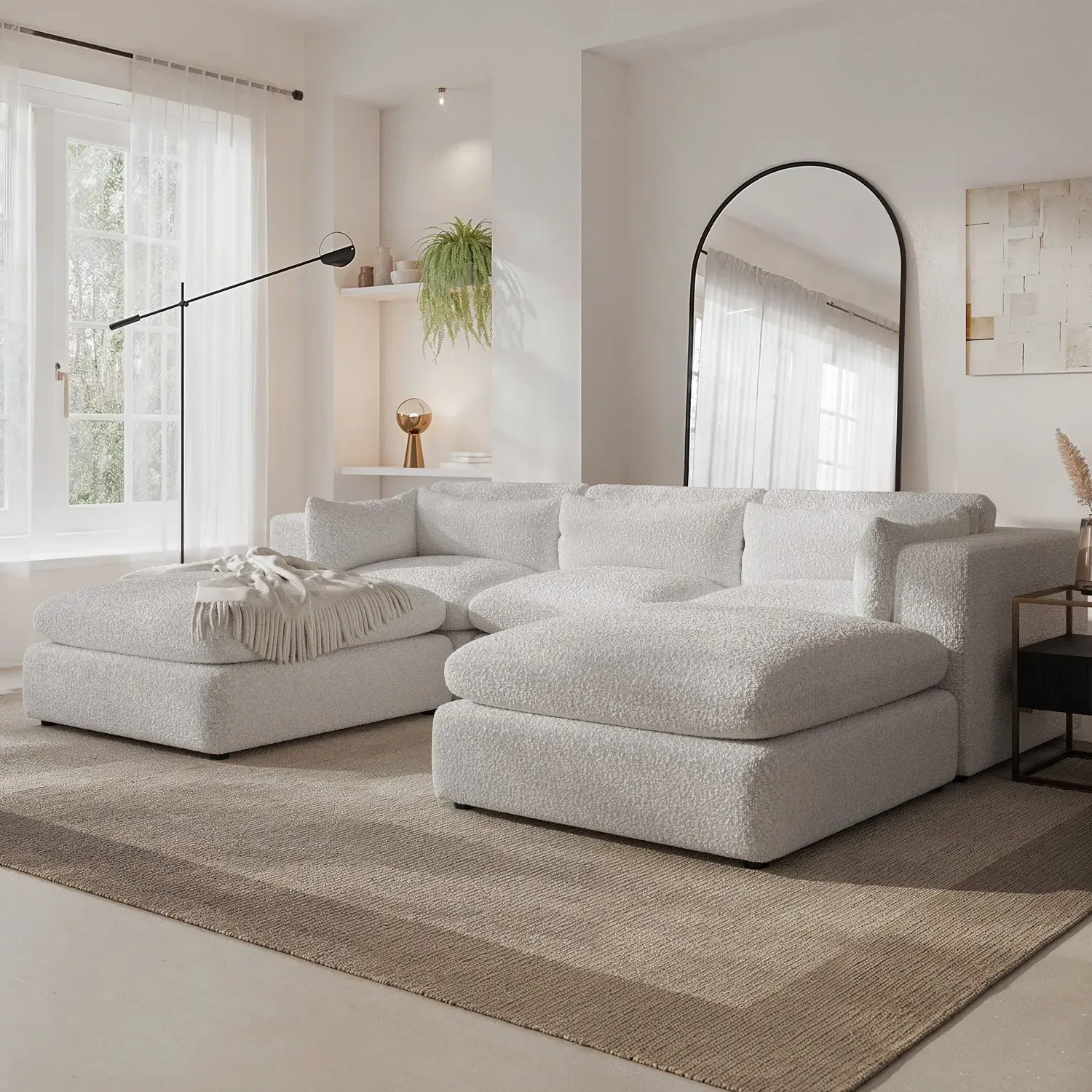 U-Shaped Sofa with Chaise - Beige, Boucle image
