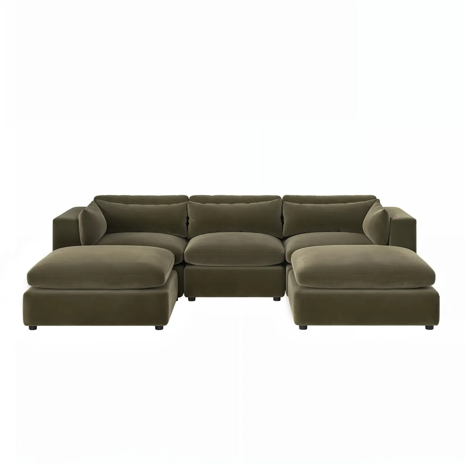 U-Shaped Sofa with Footstool - Green, Velvet