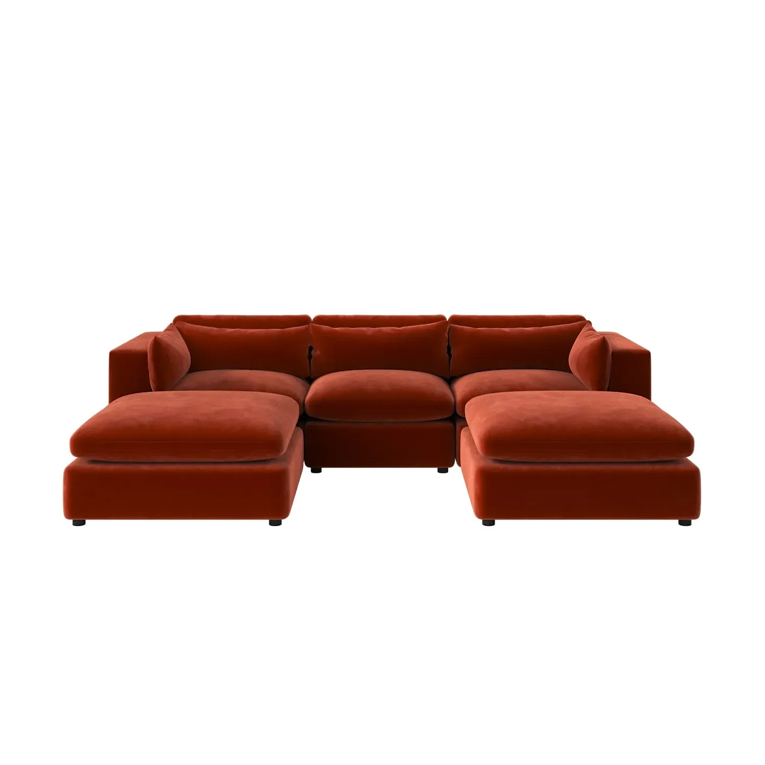U-Shaped Sofa with Footstool - Orange, Velvet