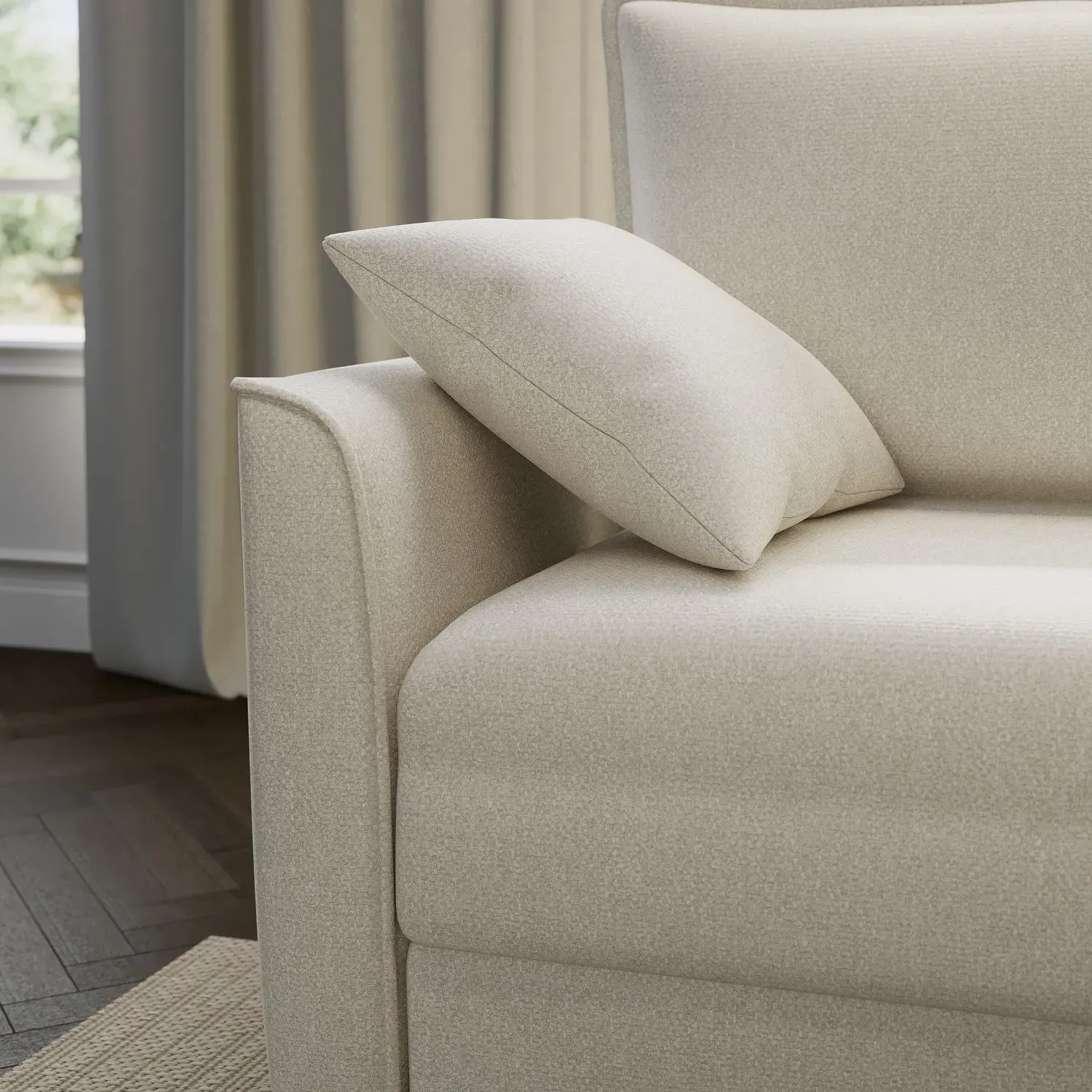 2-Seater Pull Out Sofa Bed - Beige, Fabric